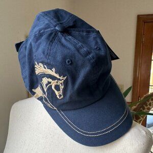 AWST International Horse Baseball Cap, Blue Hat with Tan Horse Embroidery, NWT